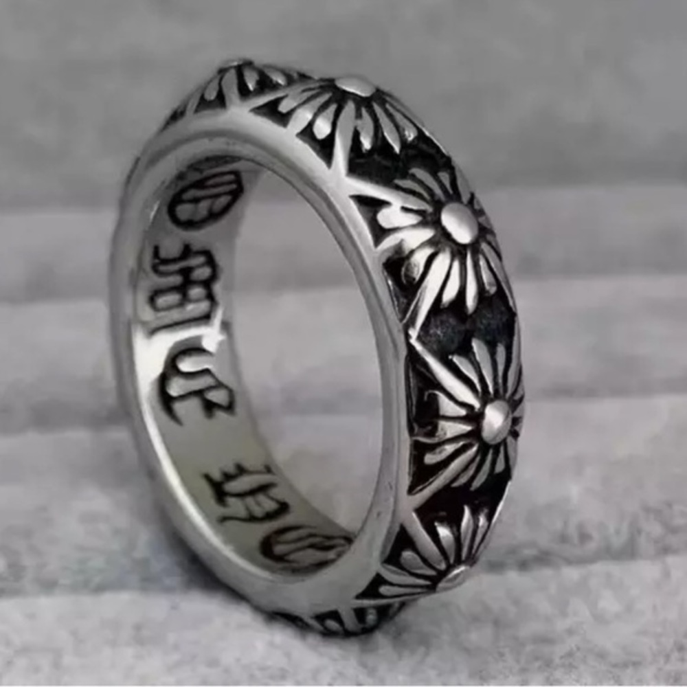 7mm Vintage look Chrome Cross Flower Ring stainless steel Ring Band size 7